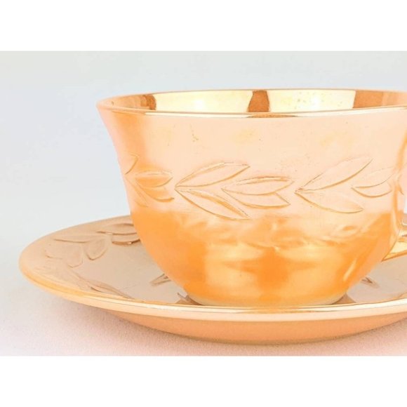 Luster Peach Cup and Saucer Set Vintage Orange Coffee Tea Cup & Saucer Fire King - Picture 9 of 10